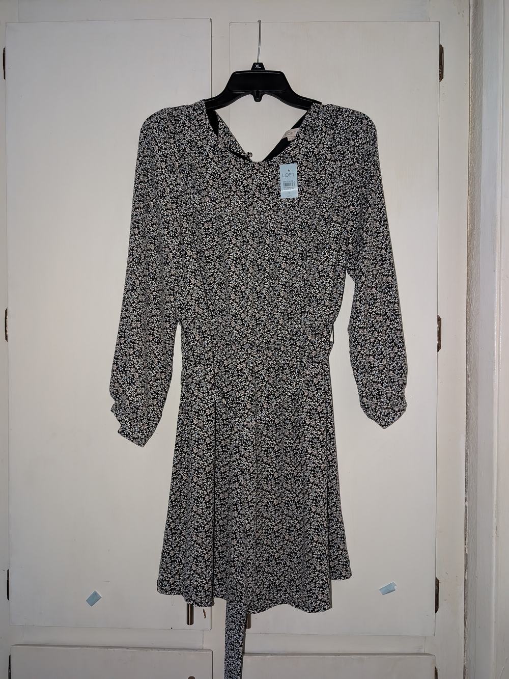 LOFT Black and White Long-Sleeve Floral Dress